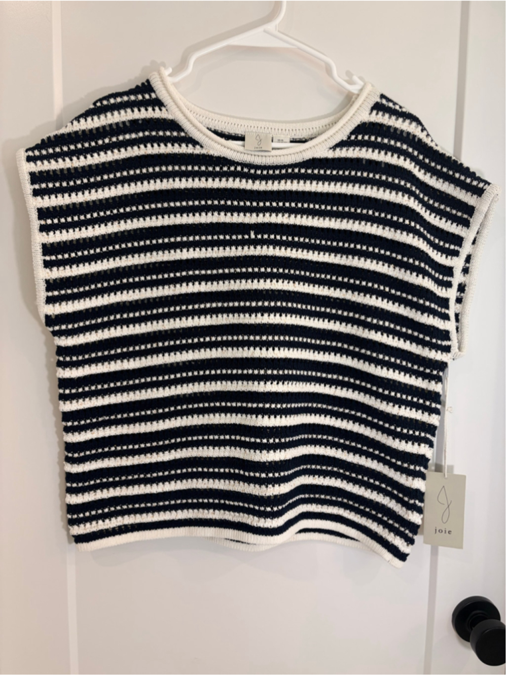NWT Joie Striped Crochet Knit Sleeveless Sweater - Black & White, XL